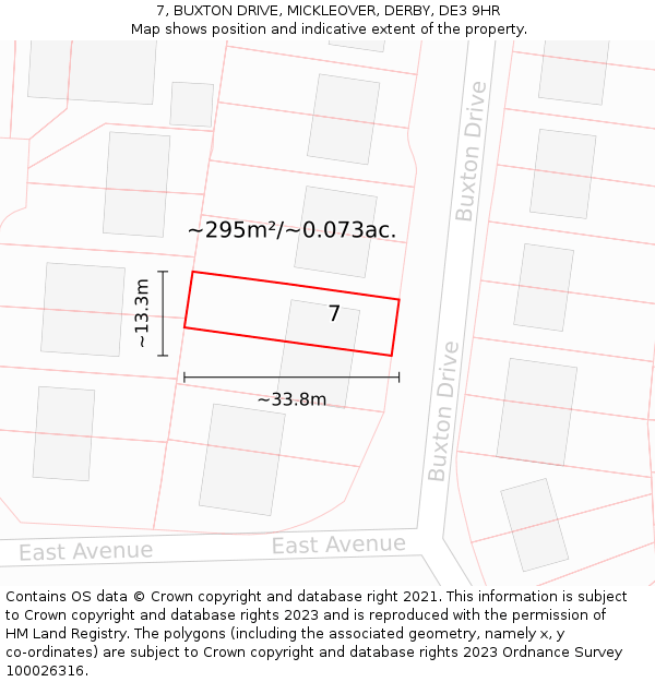 7, BUXTON DRIVE, MICKLEOVER, DERBY, DE3 9HR: Plot and title map