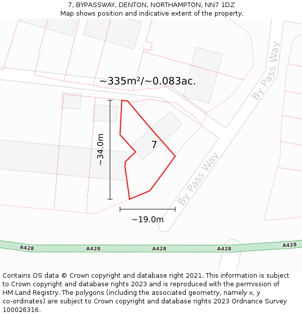7, BYPASSWAY, DENTON, NORTHAMPTON, NN7 1DZ: Plot and title map