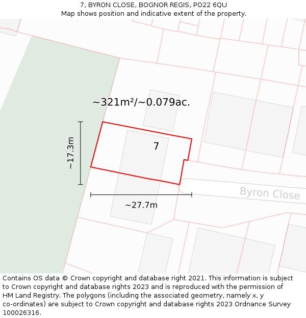 7, BYRON CLOSE, BOGNOR REGIS, PO22 6QU: Plot and title map
