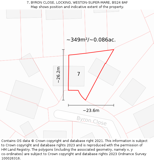 7, BYRON CLOSE, LOCKING, WESTON-SUPER-MARE, BS24 8AF: Plot and title map