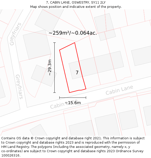 7, CABIN LANE, OSWESTRY, SY11 2LY: Plot and title map