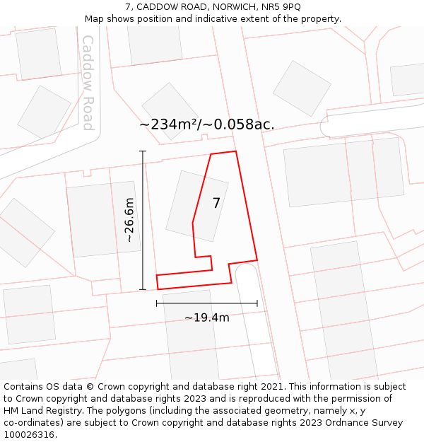 7, CADDOW ROAD, NORWICH, NR5 9PQ: Plot and title map