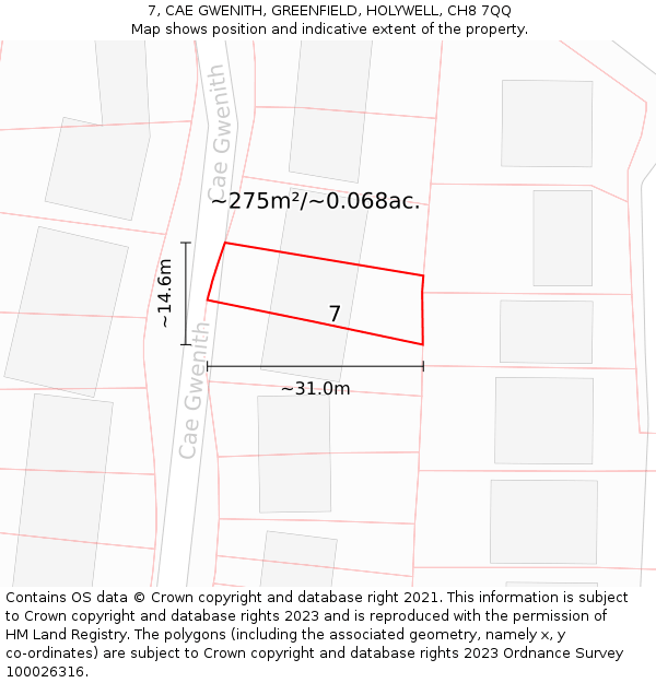 7, CAE GWENITH, GREENFIELD, HOLYWELL, CH8 7QQ: Plot and title map