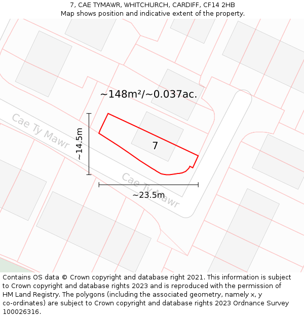 7, CAE TYMAWR, WHITCHURCH, CARDIFF, CF14 2HB: Plot and title map