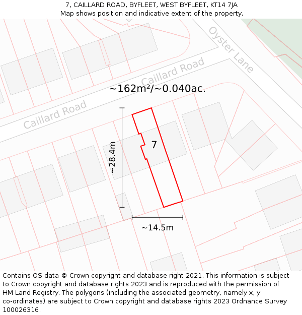 7, CAILLARD ROAD, BYFLEET, WEST BYFLEET, KT14 7JA: Plot and title map