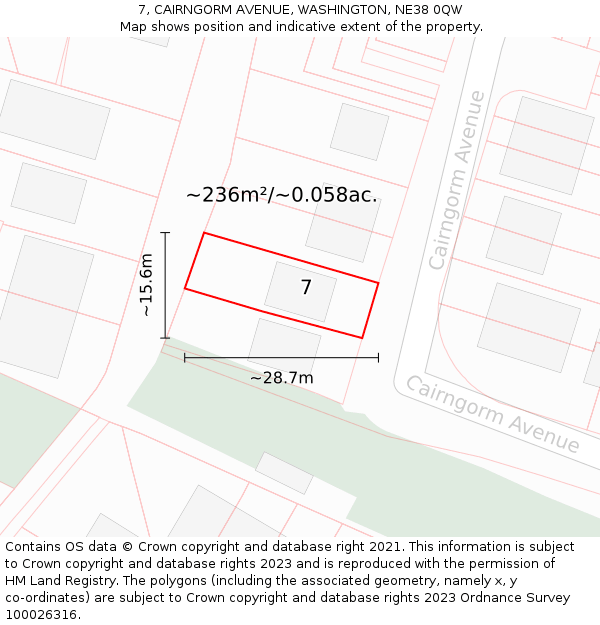7, CAIRNGORM AVENUE, WASHINGTON, NE38 0QW: Plot and title map