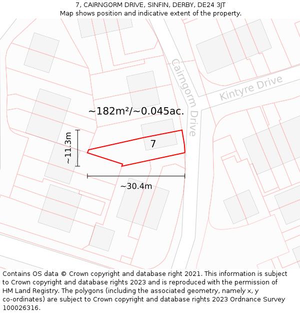 7, CAIRNGORM DRIVE, SINFIN, DERBY, DE24 3JT: Plot and title map