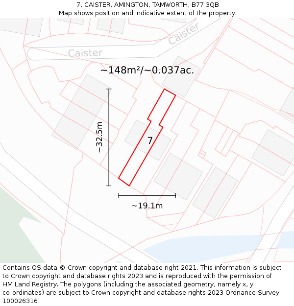 7, CAISTER, AMINGTON, TAMWORTH, B77 3QB: Plot and title map