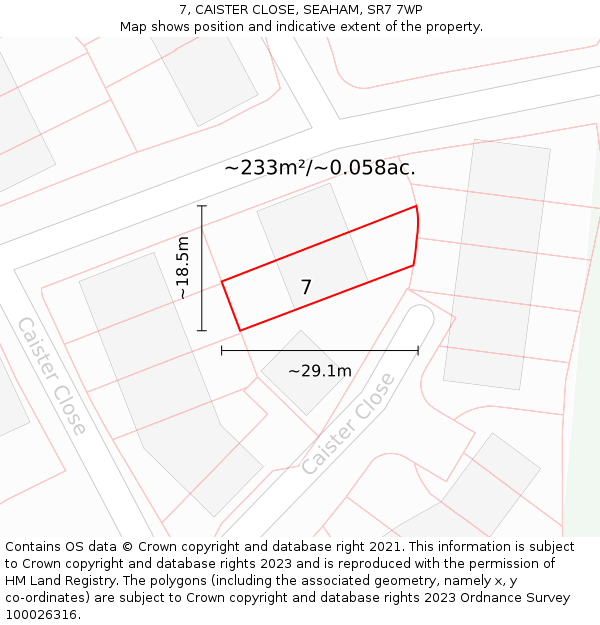 7, CAISTER CLOSE, SEAHAM, SR7 7WP: Plot and title map