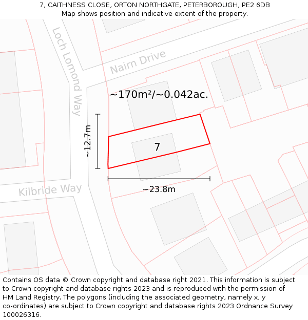 7, CAITHNESS CLOSE, ORTON NORTHGATE, PETERBOROUGH, PE2 6DB: Plot and title map