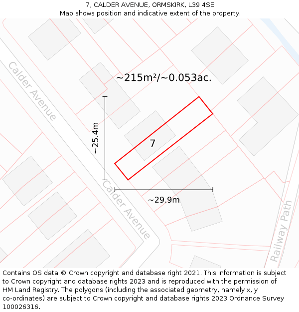 7, CALDER AVENUE, ORMSKIRK, L39 4SE: Plot and title map