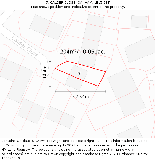 7, CALDER CLOSE, OAKHAM, LE15 6ST: Plot and title map