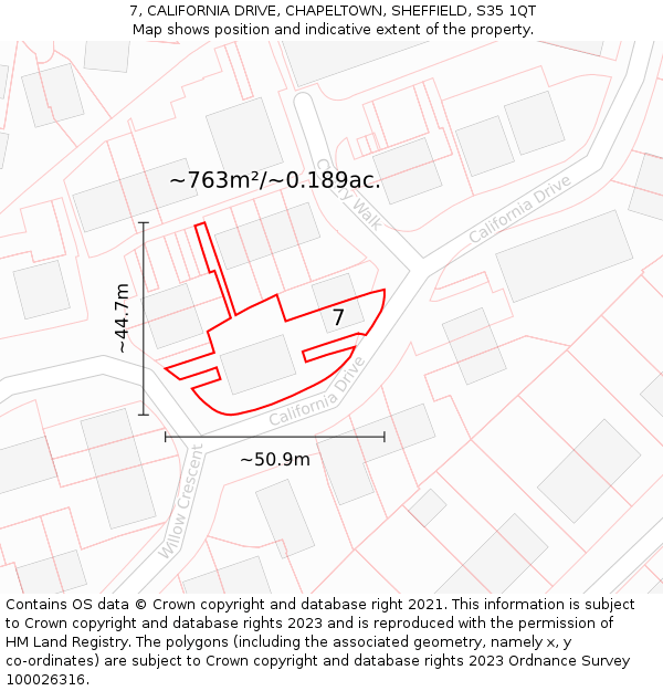 7, CALIFORNIA DRIVE, CHAPELTOWN, SHEFFIELD, S35 1QT: Plot and title map