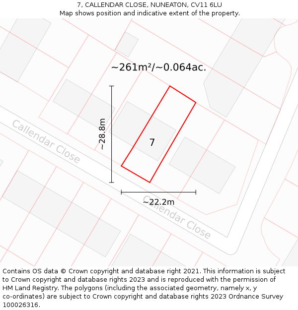 7, CALLENDAR CLOSE, NUNEATON, CV11 6LU: Plot and title map