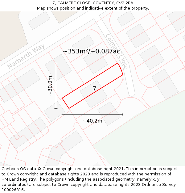 7, CALMERE CLOSE, COVENTRY, CV2 2PA: Plot and title map