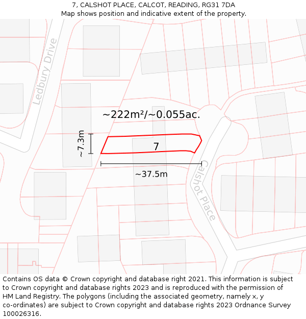 7, CALSHOT PLACE, CALCOT, READING, RG31 7DA: Plot and title map
