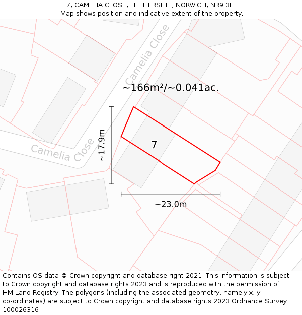 7, CAMELIA CLOSE, HETHERSETT, NORWICH, NR9 3FL: Plot and title map