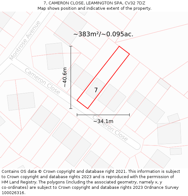 7, CAMERON CLOSE, LEAMINGTON SPA, CV32 7DZ: Plot and title map