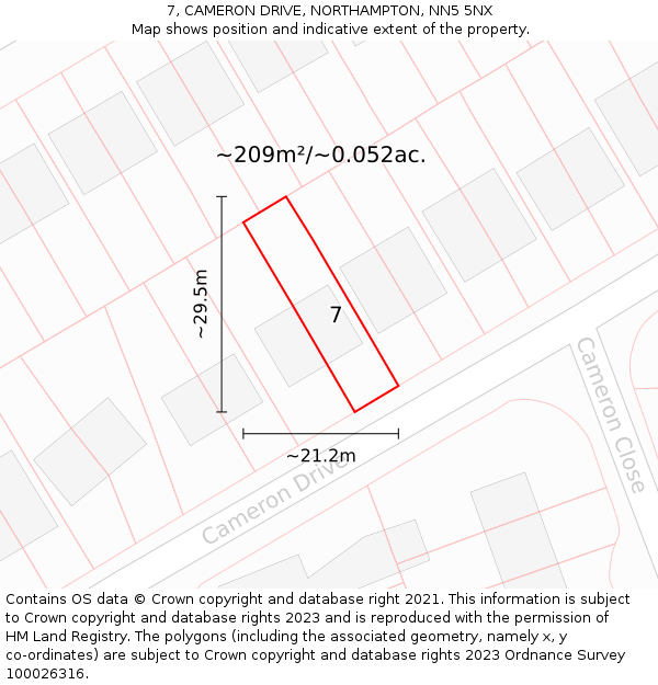 7, CAMERON DRIVE, NORTHAMPTON, NN5 5NX: Plot and title map