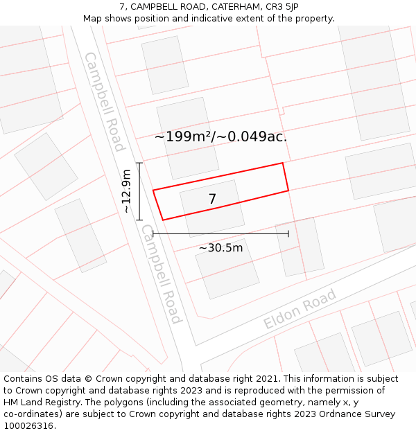 7, CAMPBELL ROAD, CATERHAM, CR3 5JP: Plot and title map
