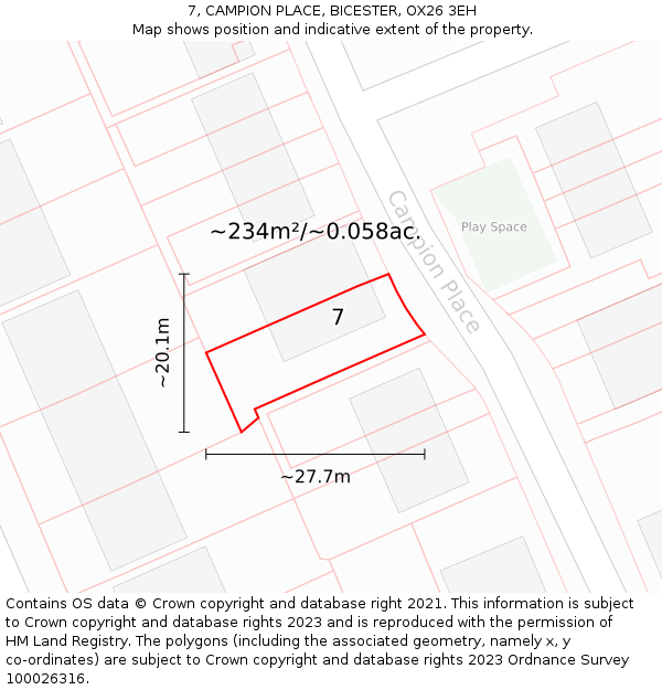 7, CAMPION PLACE, BICESTER, OX26 3EH: Plot and title map