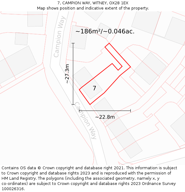 7, CAMPION WAY, WITNEY, OX28 1EX: Plot and title map
