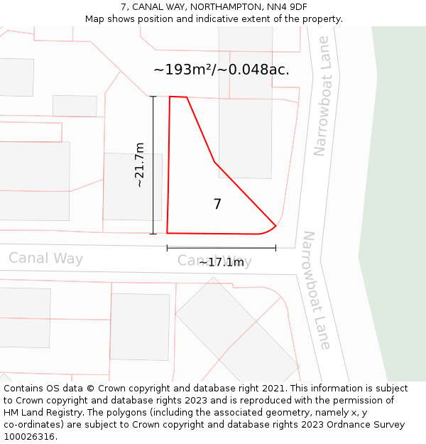 7, CANAL WAY, NORTHAMPTON, NN4 9DF: Plot and title map