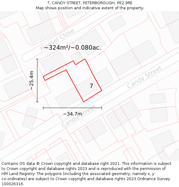 7, CANDY STREET, PETERBOROUGH, PE2 9RE: Plot and title map