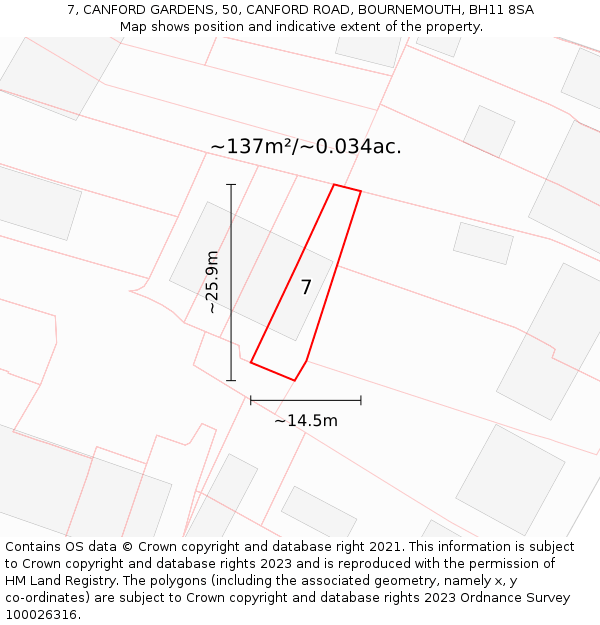 7, CANFORD GARDENS, 50, CANFORD ROAD, BOURNEMOUTH, BH11 8SA: Plot and title map