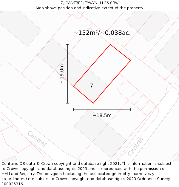 7, CANTREF, TYWYN, LL36 0BW: Plot and title map