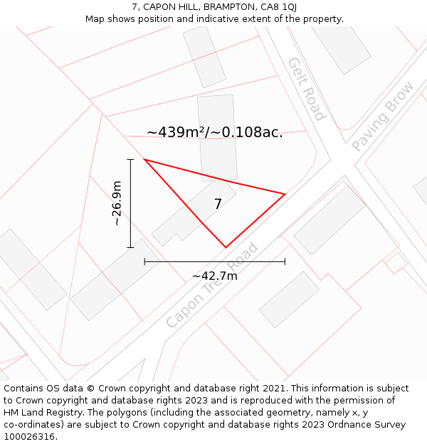 7, CAPON HILL, BRAMPTON, CA8 1QJ: Plot and title map