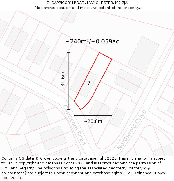 7, CAPRICORN ROAD, MANCHESTER, M9 7JA: Plot and title map