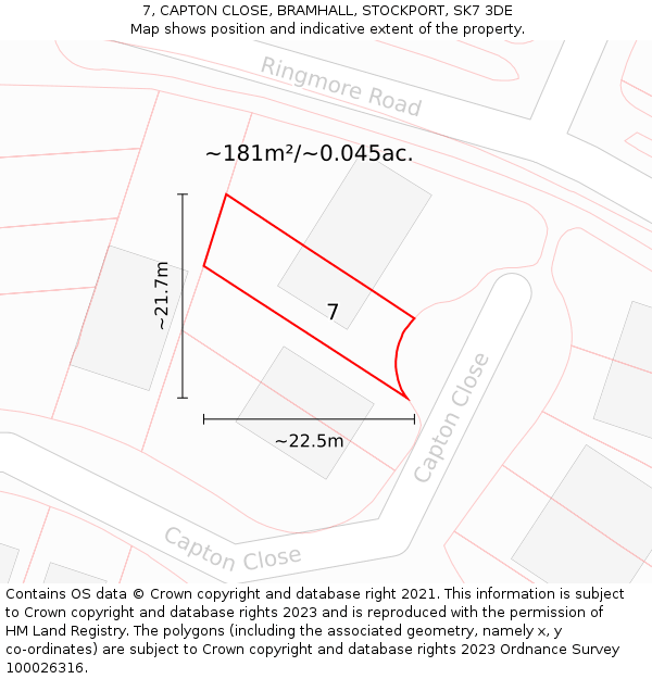 7, CAPTON CLOSE, BRAMHALL, STOCKPORT, SK7 3DE: Plot and title map