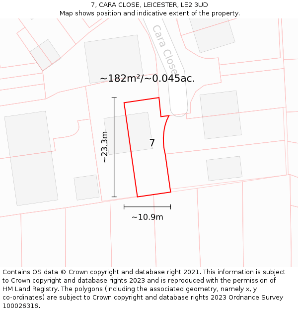 7, CARA CLOSE, LEICESTER, LE2 3UD: Plot and title map