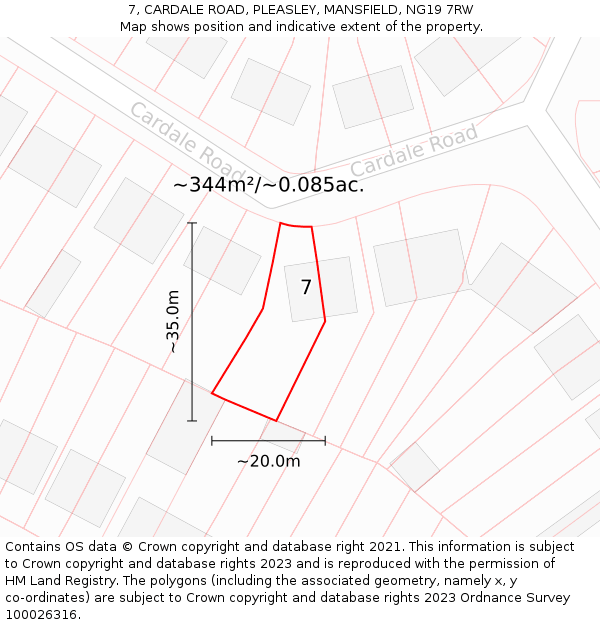 7, CARDALE ROAD, PLEASLEY, MANSFIELD, NG19 7RW: Plot and title map