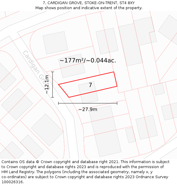 7, CARDIGAN GROVE, STOKE-ON-TRENT, ST4 8XY: Plot and title map
