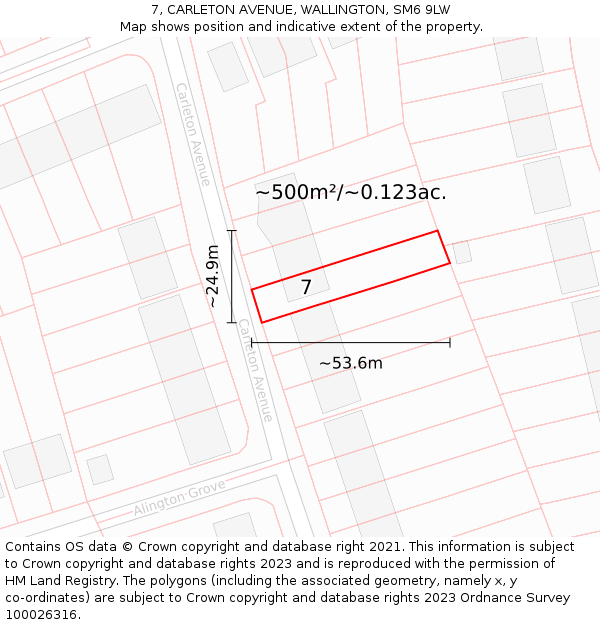 7, CARLETON AVENUE, WALLINGTON, SM6 9LW: Plot and title map