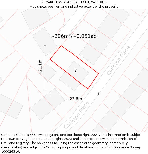 7, CARLETON PLACE, PENRITH, CA11 8LW: Plot and title map