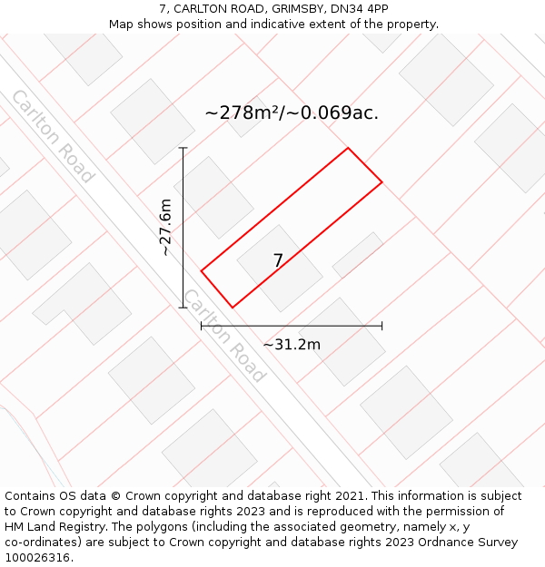 7, CARLTON ROAD, GRIMSBY, DN34 4PP: Plot and title map