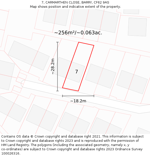 7, CARMARTHEN CLOSE, BARRY, CF62 9AS: Plot and title map