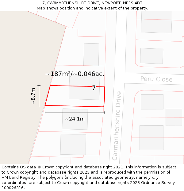 7, CARMARTHENSHIRE DRIVE, NEWPORT, NP19 4DT: Plot and title map