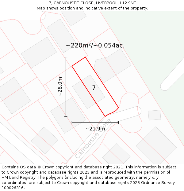 7, CARNOUSTIE CLOSE, LIVERPOOL, L12 9NE: Plot and title map