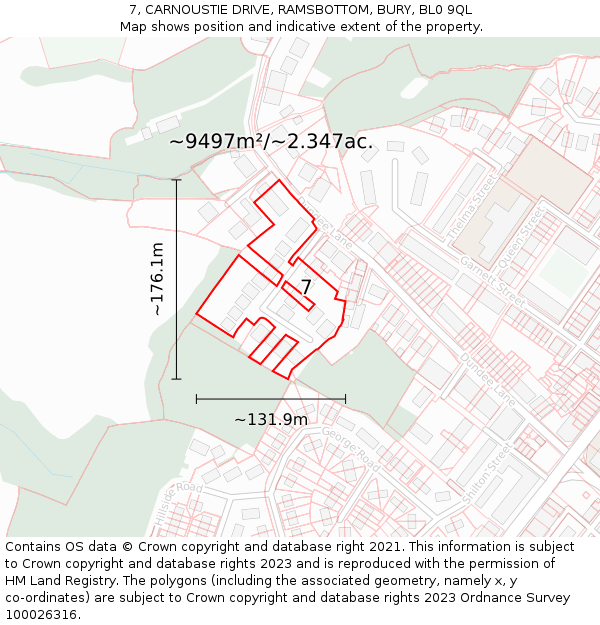 7, CARNOUSTIE DRIVE, RAMSBOTTOM, BURY, BL0 9QL: Plot and title map