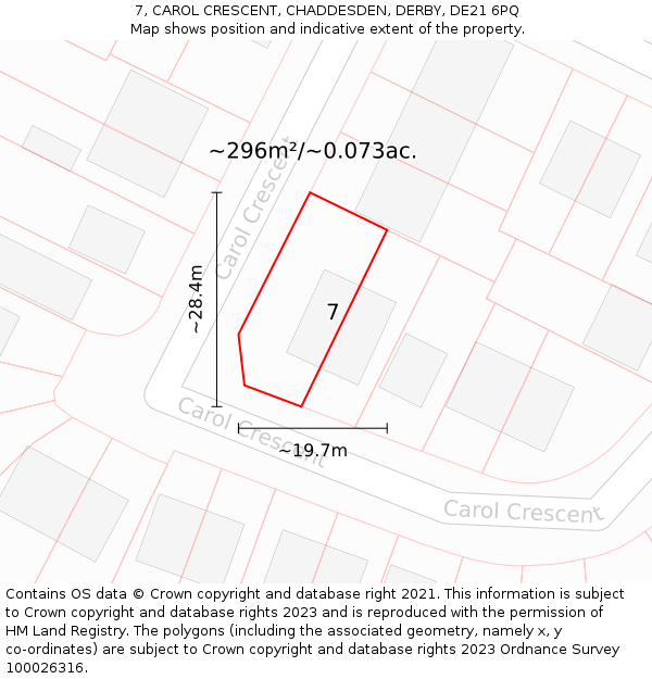 7, CAROL CRESCENT, CHADDESDEN, DERBY, DE21 6PQ: Plot and title map