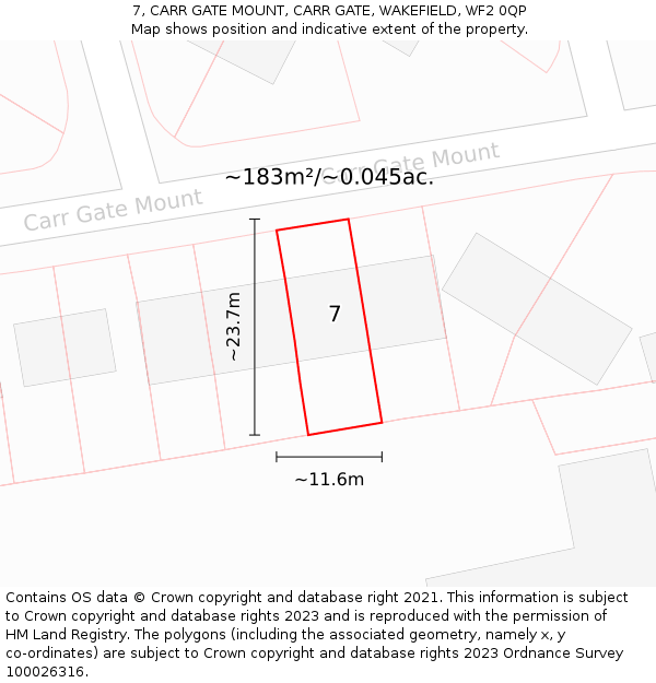 7, CARR GATE MOUNT, CARR GATE, WAKEFIELD, WF2 0QP: Plot and title map