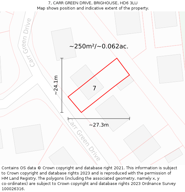 7, CARR GREEN DRIVE, BRIGHOUSE, HD6 3LU: Plot and title map
