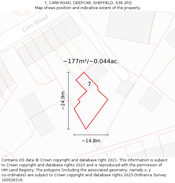 7, CARR ROAD, DEEPCAR, SHEFFIELD, S36 2PQ: Plot and title map