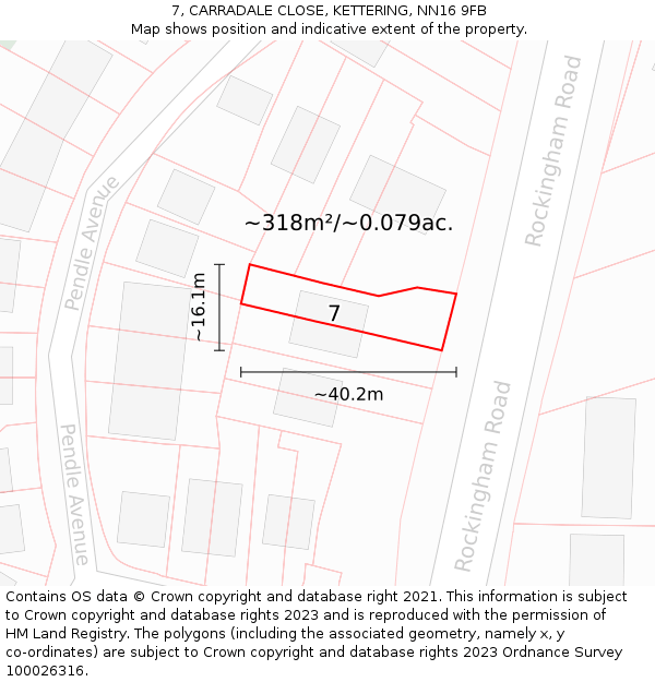 7, CARRADALE CLOSE, KETTERING, NN16 9FB: Plot and title map