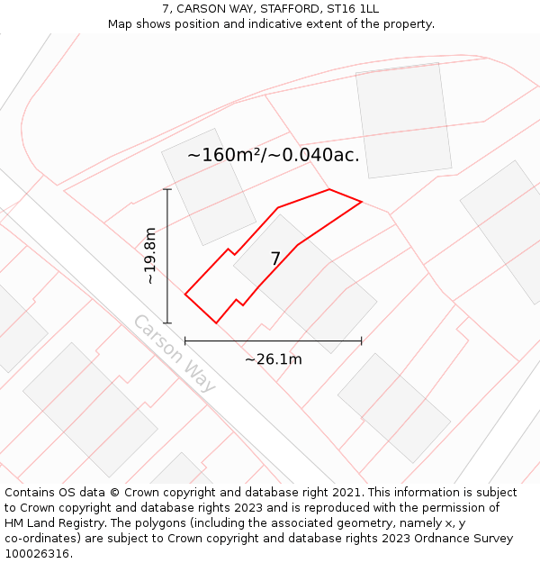 7, CARSON WAY, STAFFORD, ST16 1LL: Plot and title map