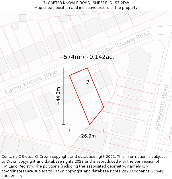 7, CARTER KNOWLE ROAD, SHEFFIELD, S7 2DW: Plot and title map